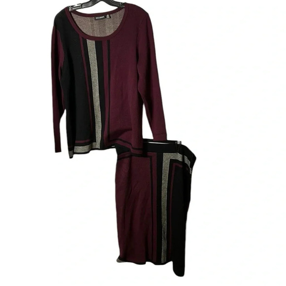 Vintage Two pieces sweater skirt set by Nina  Leonard. Burgundy, block core, - Picture 1 of 15